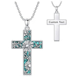 Cross Necklace for Women 925 Silver 12 Month Birth Flower Cross Pendant Turquoise Jewelry Gifts for Women Mother