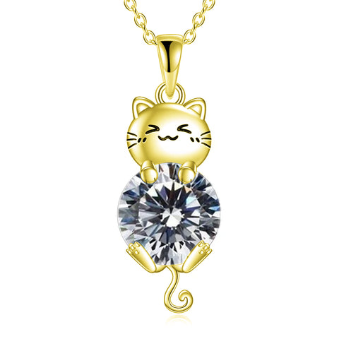 Silver Cat 12 Month Birthstone Pendant Necklace