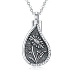 Sterling Silver Personalized Engraved Teardrop Birth Flower Urn Necklace for Ashes