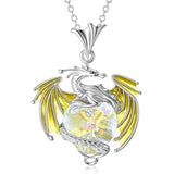 Sterling Silver Birthstone Heart Shaped Crystal Wyvern Pendant Necklace