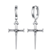 Sterling Silver Cross Hoop Earrings for Men