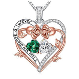 Sterling Silver  Rose Heart Birthstone Moissanite Pendant Necklace