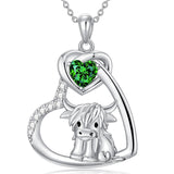 Sterling Silver 5A Cubic Zirconia Highland Cow Pendant Necklace