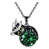 Sterling Silver Birthstone Black Cat Pendant Necklace