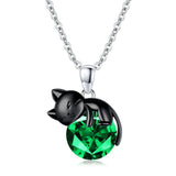 Sterling Silver Birthstone Black Cat Pendant Necklace