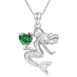 Sterling Silver Heart Cut Birthstone Mermaid Pendant Necklace