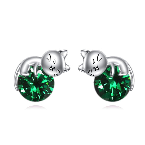 Sterling Silver Birthstone Cat Stud Earrings