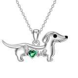 Sterling Silver Heart Birthstone  Dachshund Pendant Necklace