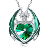 Dragon Necklace 925 Sterling Silver Birthstone Pendant with Heart Shaped Crystal Jewelry Gift for Women Girl