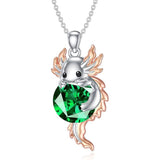 Sterling Silver Birthstone  Axolotl Pendant Necklace