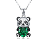 Sterling Silver Heart Birthstone Panda Pendant Necklace