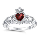 Sterling Silver 0.1 Cttw Natural Diamond Gemstone Heart Irish Claddagh Engagement Ring