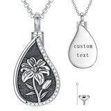 Sterling Silver Personalized Engraved Teardrop Birth Flower Urn Necklace for Ashes