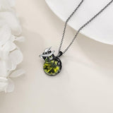 Sterling Silver Birthstone Black Cat Pendant Necklace