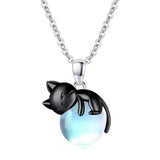 Sterling Silver Birthstone Black Cat Pendant Necklace