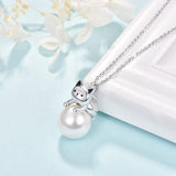 Sterling Silver Moonstone Pearl Rose Quartz Crystal Cat Pendant Necklace