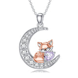 Sterling Silver  Birthstone Fox Moon Pendant Necklace