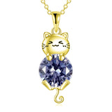 Cat Necklace 925 Silver Cat Birthstone Necklace Cat Jewelry Gift for Women Cat Lover