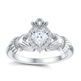 Sterling Silver 0.1 Cttw Natural Diamond Gemstone Heart Irish Claddagh Engagement Ring