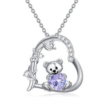 Sterling Silver Birthstone Teddy Bear Pendant Necklace