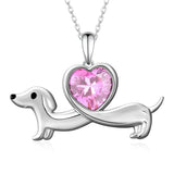 Sterling Silver Heart Birthstone  Dachshund Pendant Necklace