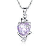 Sterling Silver Heart Birthstone Frog Pendant Necklace