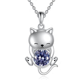 Silver Cat 12 Month Birthstone Pendant Necklace