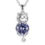 Silver Cat 12 Month Birthstone Pendant Necklace