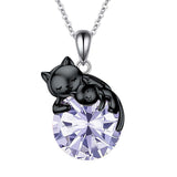 Sterling Silver Birthstone Black Cat Pendant Necklace