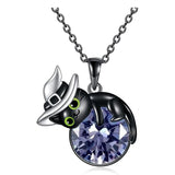 Sterling Silver Birthstone Black Cat Pendant Necklace