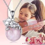 Sterling Silver Moonstone Pearl Rose Quartz Crystal Cat Pendant Necklace