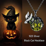 Sterling Silver Birthstone Black Cat Pendant Necklace