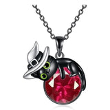 Sterling Silver Birthstone Black Cat Pendant Necklace