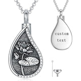 Sterling Silver Personalized Engraved Teardrop Birth Flower Urn Necklace for Ashes