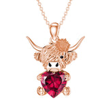 Sterling Silver Heart Birthstone Highland Cow Pendant Necklace