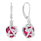 Sterling Silver Heart Birthstone Butterfly Leverback Earrings