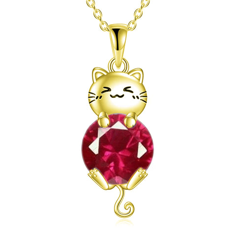 Silver Cat 12 Month Birthstone Pendant Necklace