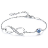 Sterling Silver CZ Infinity Heart Symbol Charm  Pendant Bracelet