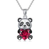 Sterling Silver Heart Birthstone Panda Pendant Necklace