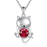 Silver Cat 12 Month Birthstone Pendant Necklace