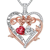 Sterling Silver  Rose Heart Birthstone Moissanite Pendant Necklace