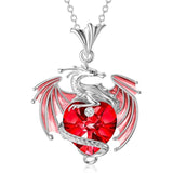 Sterling Silver Birthstone Heart Shaped Crystal Wyvern Pendant Necklace