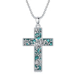 Cross Necklace for Women 925 Silver 12 Month Birth Flower Cross Pendant Turquoise Jewelry Gifts for Women Mother