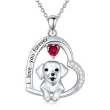 Sterling Silver Heart Birthstone Puppy Dog Pendant Necklace