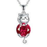 Silver Cat 12 Month Birthstone Pendant Necklace