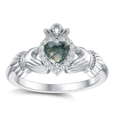 Sterling Silver 0.1 Cttw Natural Diamond Gemstone Heart Irish Claddagh Engagement Ring