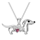 Sterling Silver Heart Birthstone  Dachshund Pendant Necklace