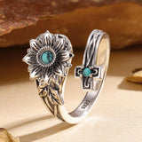 Sterling Silver Turquoise Sunflower Spoon Ring