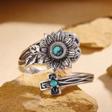 Sterling Silver Turquoise Sunflower Spoon Ring