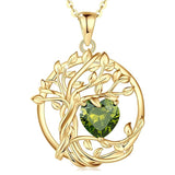 Sterling Silver Heart Birthstone Tree of Life Pendant Necklace